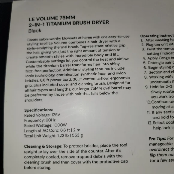 L’ange Le Volume 75MM 2-in-1 Titanium Brush Dryer New in open box